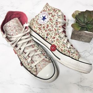 Converse floral high tops, uniquely up-cycled